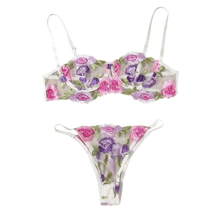 SKY G String Fleurs Rose Broderie Bralette Soutien Gorge En Dentelle Cupless Bustier Lingerie