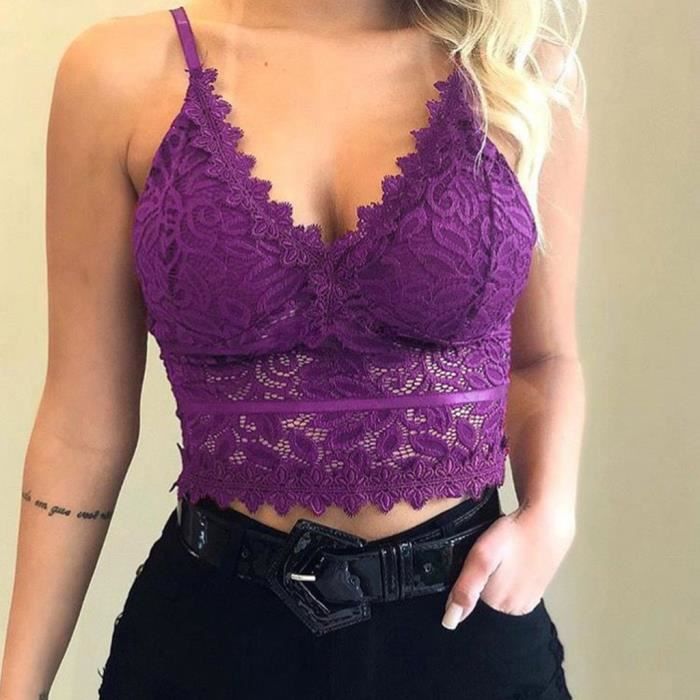 Femmes Plus Size Gilet Crop Soutien Gorge Sans Fil Lingerie Sexy Col V