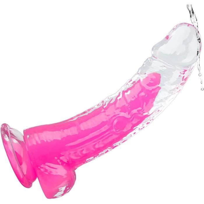 Gode Anal Pénis Gode Réaliste Cristal Transparent Rose Fluorescent Gode