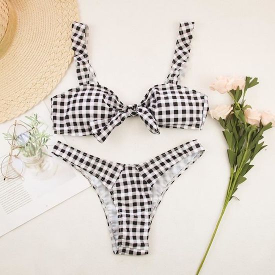 Maillot De Bain Omkagi Maillot De Bain Bikini Pour Femme Plaid Push Up Bikini Ensembles