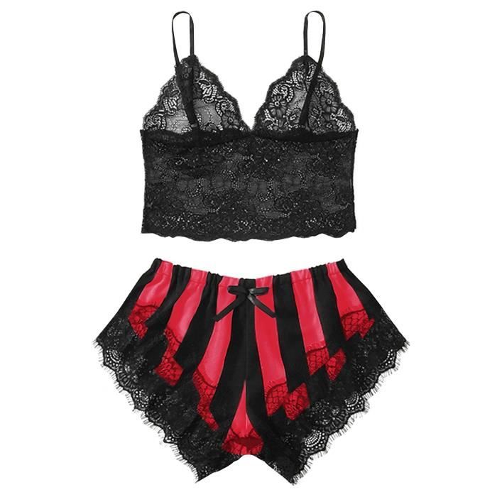 Ensemble Caraco Et Shorty Mode Sexy Dentelle De Nuit Lingerie Tentation