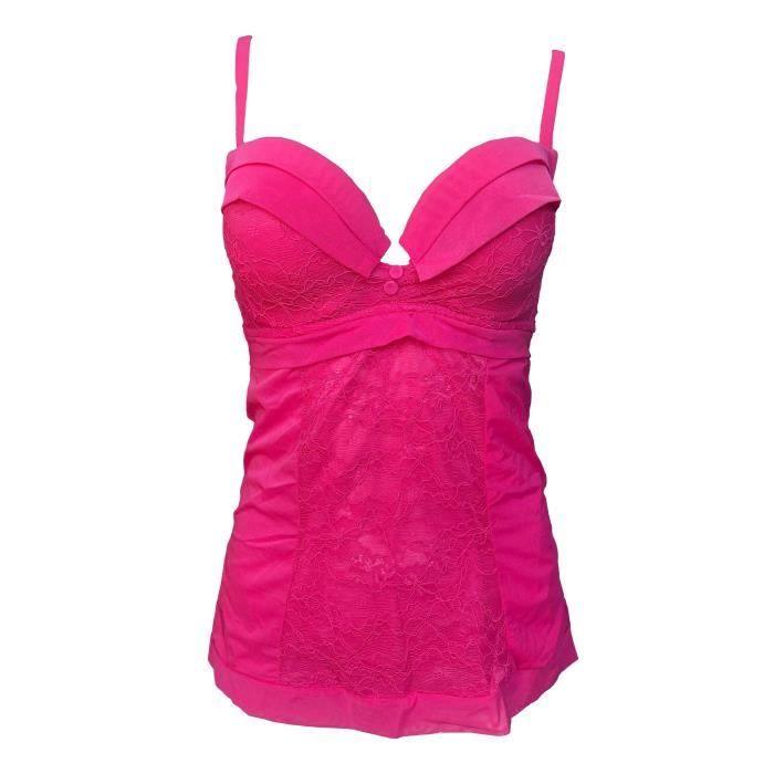 Ensemble D Rose Fuchsia Soutien Gorge Caraco Et String Lingerie