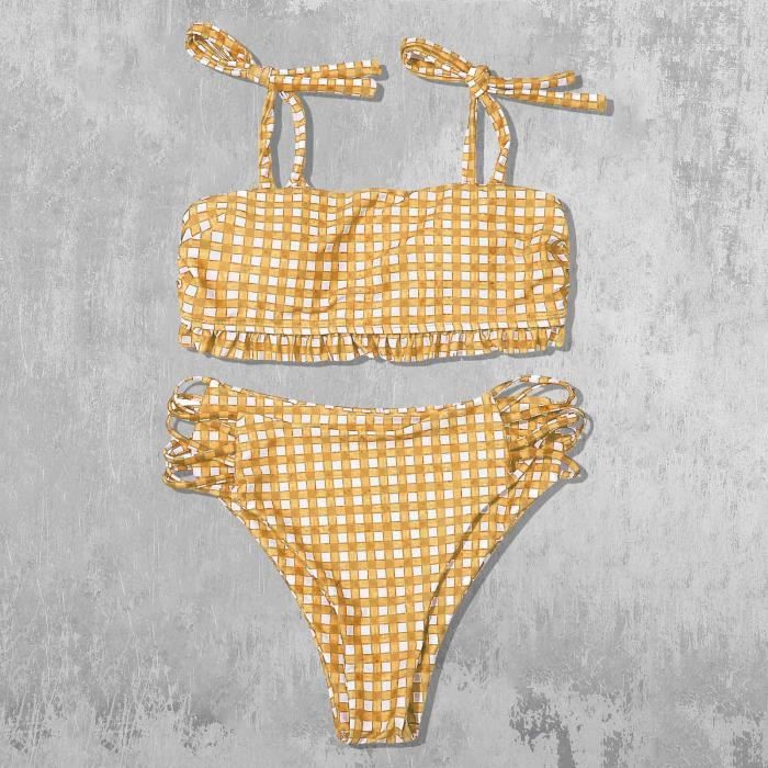 Maillot De Bain Femmes Mode Treillis Imprimer Sexy Camisole Maillot De Bain Deux Pi Ces Bikini