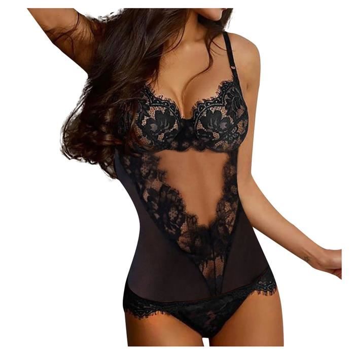 Body Sexy Mesdames Sangle Crochet Découpe Teddy Lingerie Broderie Gaze