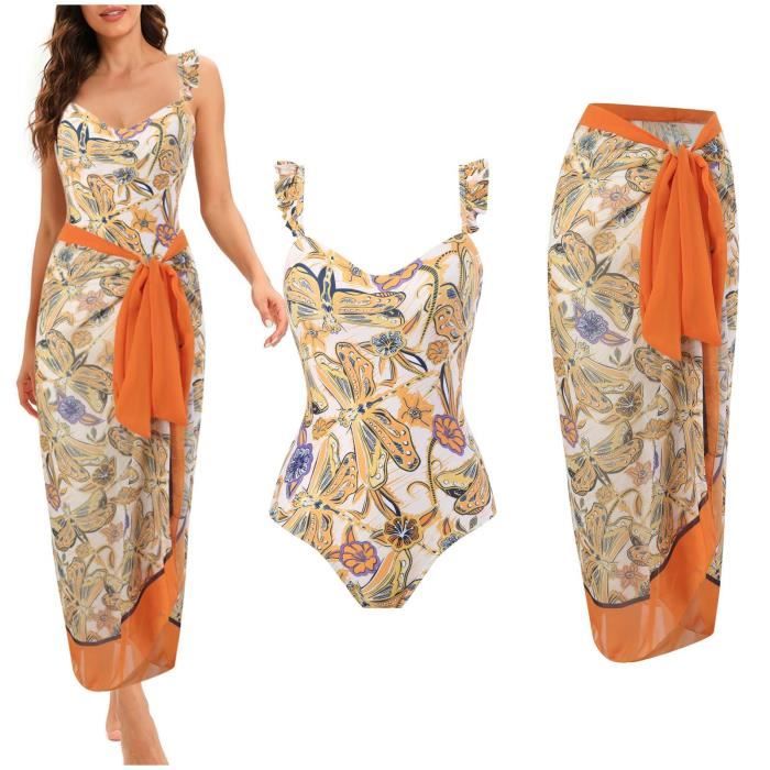 Maillot De Bain Une Pi Ce Bikini Maxi Robe Deux Pi Ces En Mousseline Lacets Jaune A Jaune