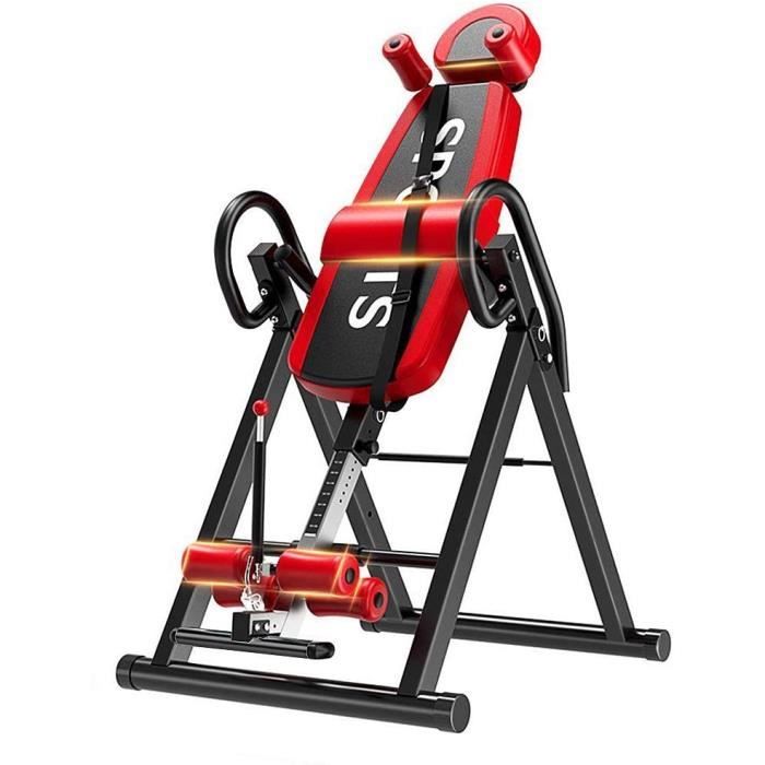 Table d'Inversion Pliable Musculation Appareil du Dos Bras Réglable 185cm Inversion 180° Support jusqu'à 150kg,Sport Exercice Rouge