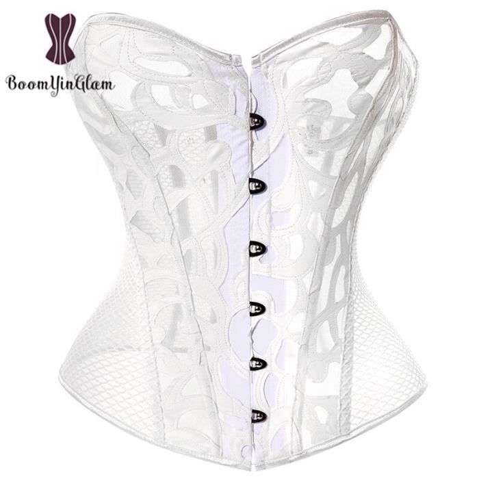 Bustier Femme Corsets En Maille Noir Et Blanc Pour Femmes Lingerie Burlesque Gothique Lacets