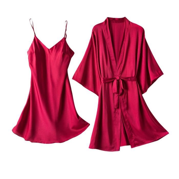 Robe De Chambre Satin Soie Pyjamas Femmes Chemise De Nuit Lingerie S
