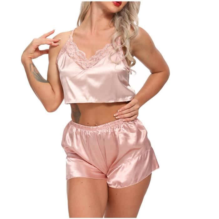 Femmes Mode Élégante Sexy Dentelle Lingerie Satin Sous Vêtements Pyjama