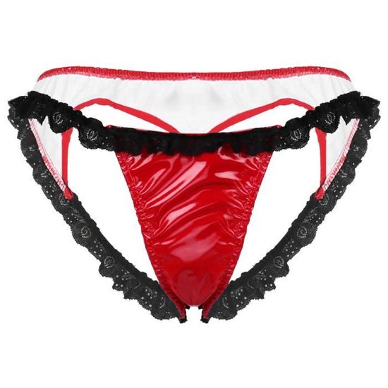 String Femme Slip Ouvert Entrejambe Fesse Sous vêtement Sexy Lingerie Cuir Verni Erotique