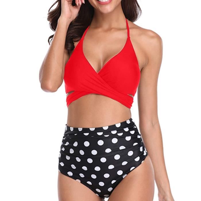 Maillot De Bain Femme Halter Bandage Wrap Bikini Set Push Up Ruch