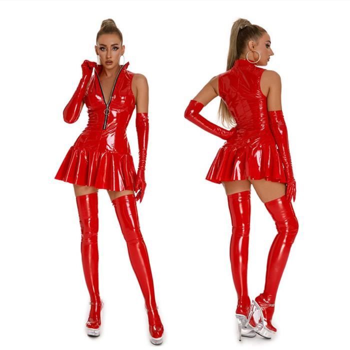 Cuir verni huileux miroir en cuir PU lingerie sexy discothèque femme