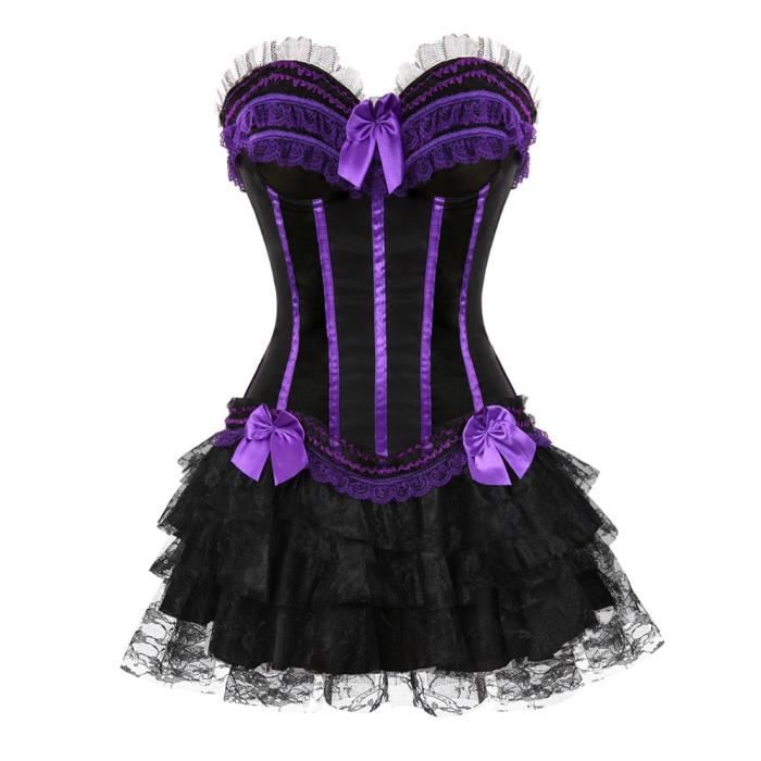 Bustier femme Corset Sexy à rayures et Mini jupe Lingerie de noël et robe à lacets Bustier
