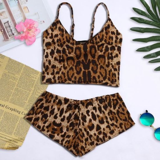 Femmes Plus Size Sexy Lingerie Bow Leopard Underwear Ensemble De