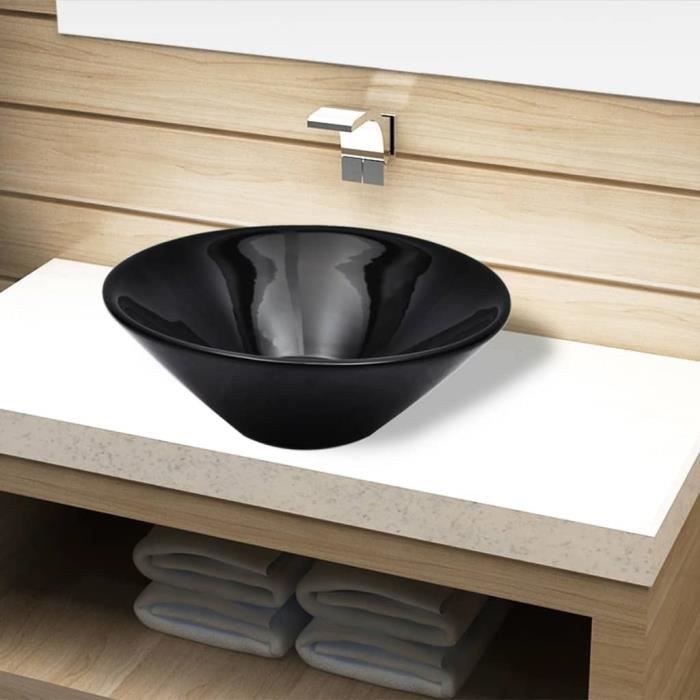 Luxueux - Vasque rond céramique - Lavabo Vasque à poser Noir pour salle de bain Vasque Lavabo à poser #95997