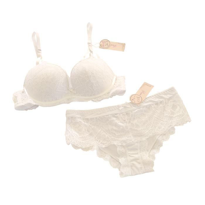 Ensemble Lingerie Femme Soutien Gorge Culotte Dentelle Blanc Du 80 Au 100 Bonnet B