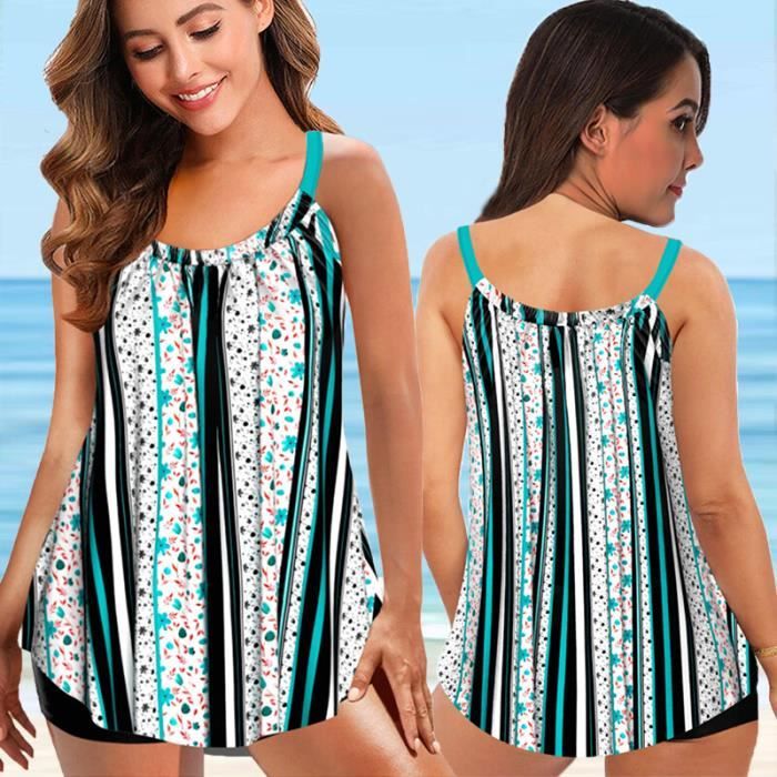 Maillot De Bain Sport Femme Tankini Grande Taille Imprim Bikini Gros Blanc