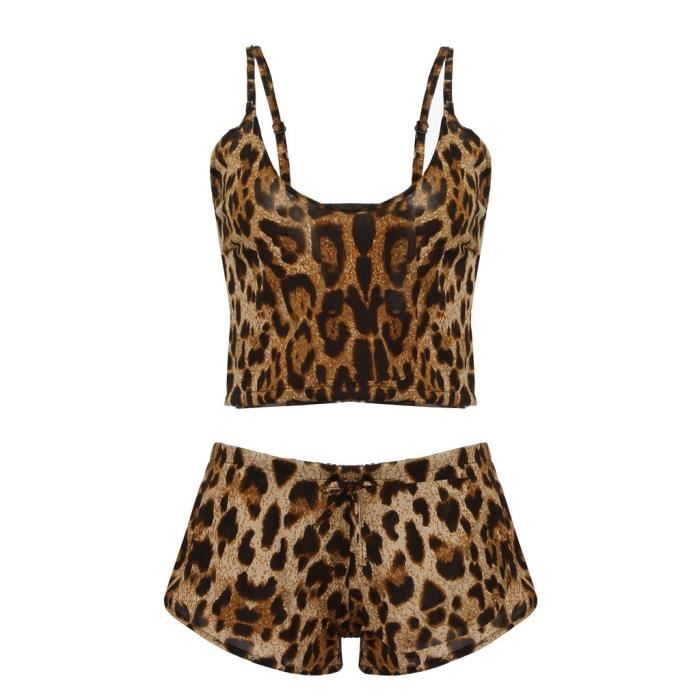 Femmes Plus Size Sexy Lingerie Bow Leopard Underwear Ensemble De