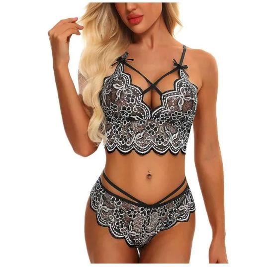 Femme Ensemble Lingerie Dentelle Fleurs Nuisettes Transparente Col En V Brassi Re Bretelles Sous