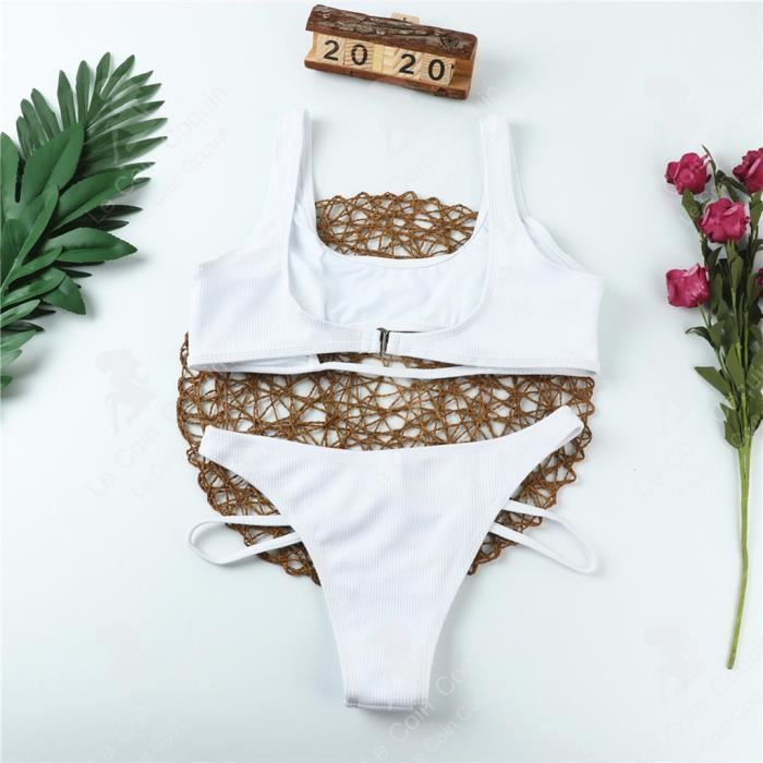Lcc Bikini Sexy Poitrine Pad Rassemblement Couleur Unie Creux Plage