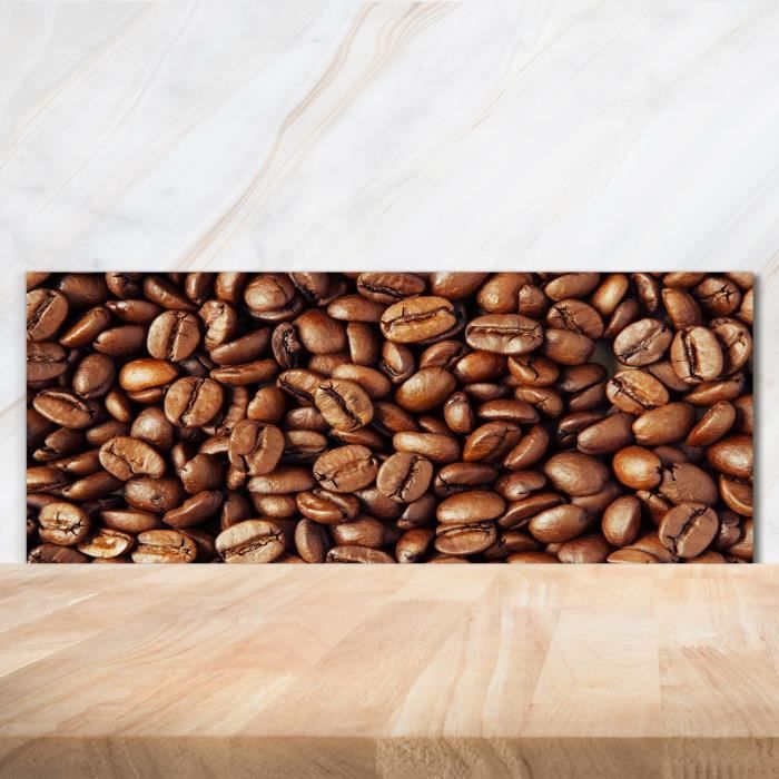 Tulup 125x50cm Crédence de cuisine sur verre sécurité:- Nourriture boissons - Grains De Café - Brun Vert Mixte