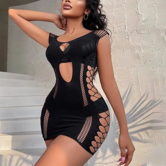Robe moulante en résille Sexy pour femmes Lingerie érotique vêtements