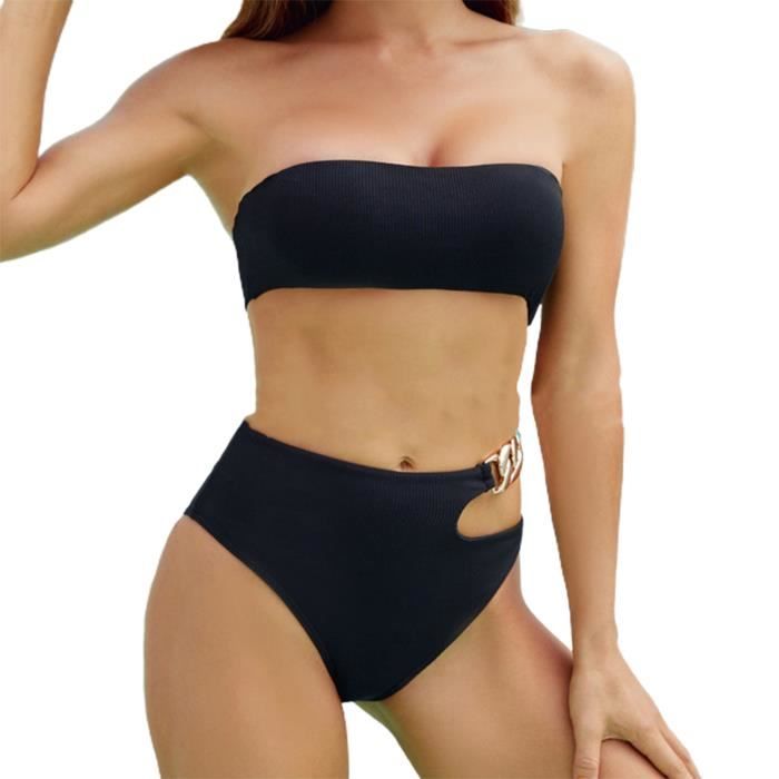 Maillot De Bain Suit De La Baignade Set Sans Fil Bande Bande Bandeau Bikini Style Black Black