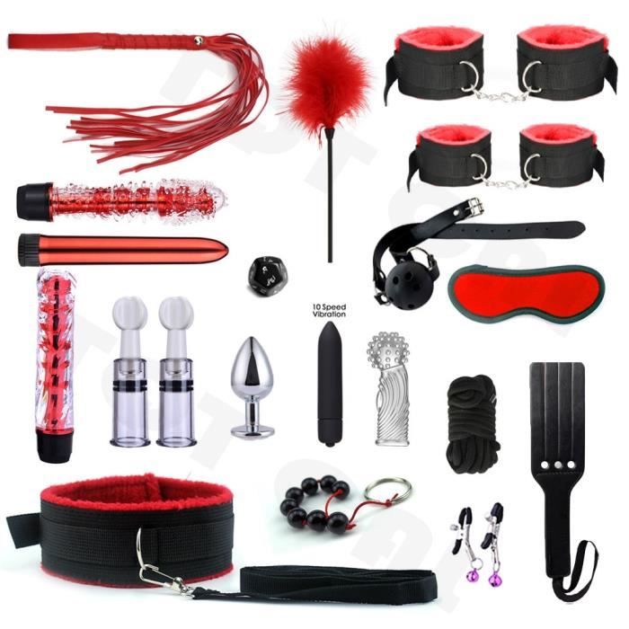 Ensemble De Bondage Bdsm Pour Adultes Menottes Fouet Plug Anal Gode