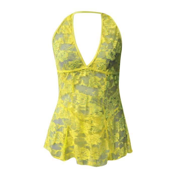 Robe Sexy En Dentelle Licou Pour Femmes Chemise De Nuit Lingerie