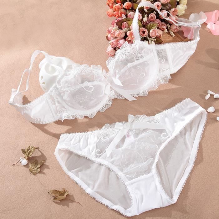 Ensemble Lingerie Femme Dentelle Sexy Transparente Ultra Fine