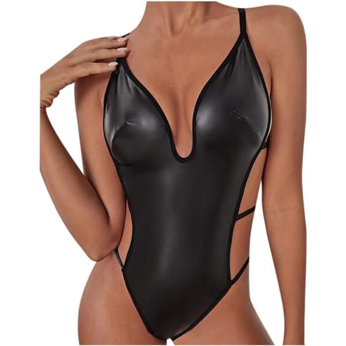 Femmes Mode Sexy Sling Cuir Artificiel Sous V Tements Body Lingerie N Femmes V Neck Broderie
