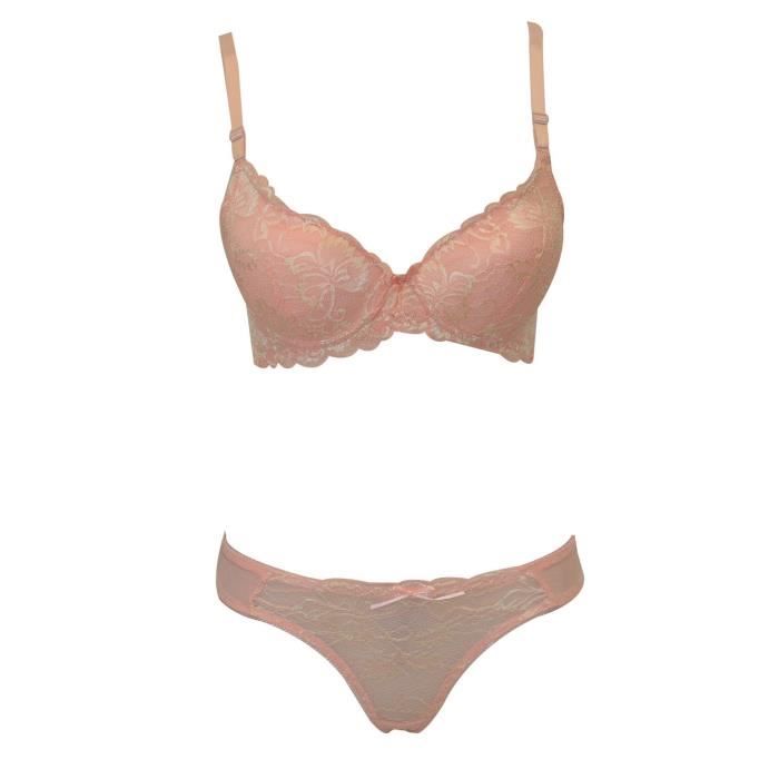 Ensemble Lingerie Soutien Gorge B Push Up Et Culotte En Dentelle Rose Rebrod Rose Cdiscount