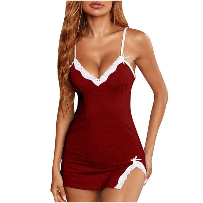 Womens Cotten Sexy Sling Dress Lace V Neck Underwear Lingerie Sets