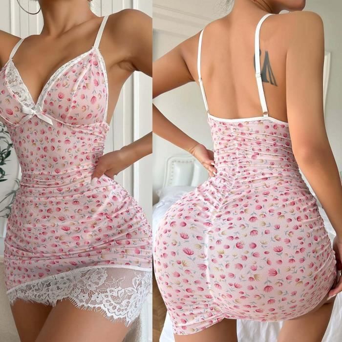 Sexy Femmes Lingerie Dentelle Floral Imprim Cami Robe Tentation Sous
