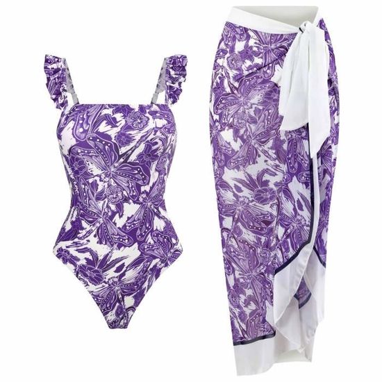 Maillot De Bain Une Pi Ce Maillot De Bain Bikini Jupe Longue En Mousseline De Soie Deux Pi Ces