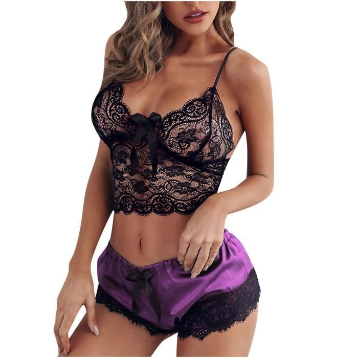 Femmes Sexy Dentelle Arc Lingerie Sous V Tements V Tements De Nuit