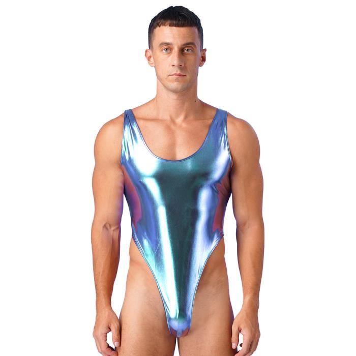 Iixpin Homme Bodysuit Métallique Sexy Brillant Lingerie Wetlook Costume