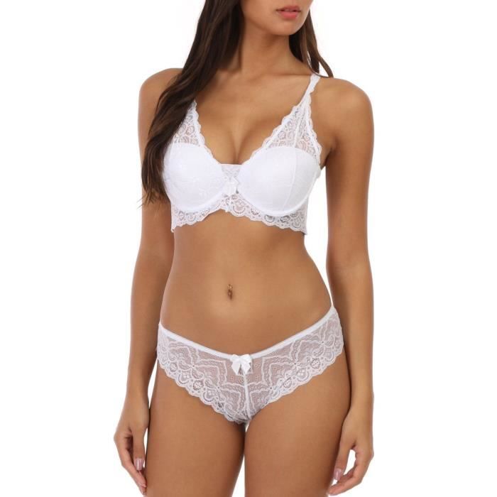 Ensemble Lingerie Blanc Avec Soutien Gorge En Dentelle Style Brassi Re