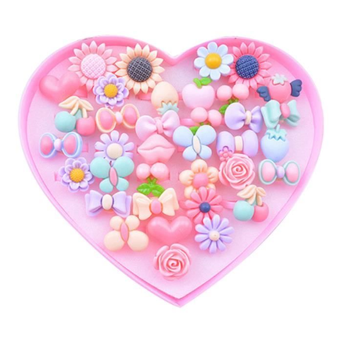 1 boîte de 36 pcs petite fille bijoux anneaux dessin animé en plastique semblant jouer jouets cadeau JEU POUR CONSOLE EDUCATIVE