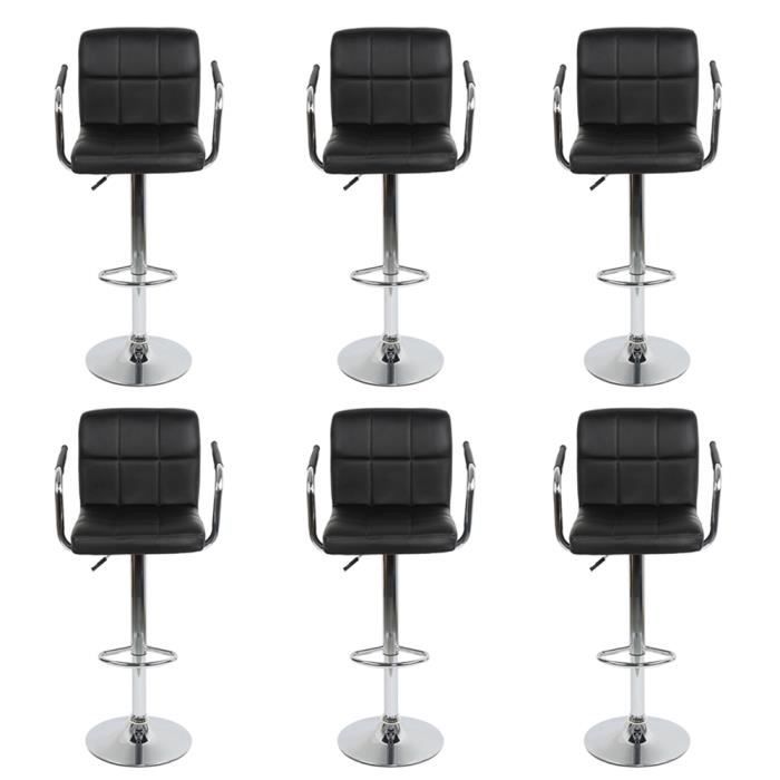 JEOBEST® LOT DE 6 TABOURETS DE BAR NOIR AVEC SIÈGE BIEN REMBOURRÉ