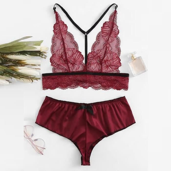 Soutien Gorge En Lingerie Rouge En Dentelle Exquise Sexy Ensemble De