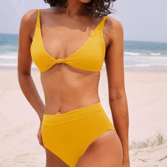 Bikini Maillot De Bain Bikini Mince Sexy Couleur Unie Pour Femmes La