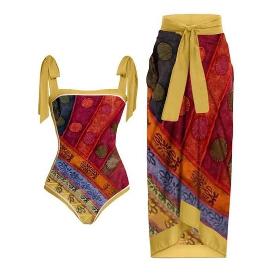 Maillot de bain une pièce Bikini Maxi robe deux pièces en mousseline à lacets Rouge A2 Rouge