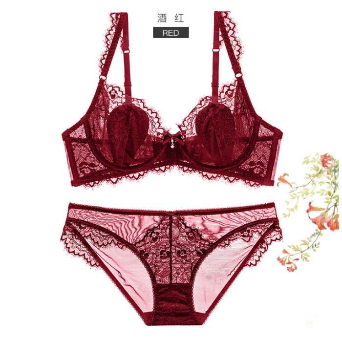 Ensemble Lingerie Femme Dentelle Sexy Transparente Ultra Fine Couleur