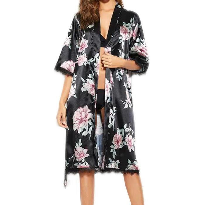 Pyjama En Dentelle Imprim E En Satin De Soie Pour Femme Chemise De Nuit Lingerie Peignoir