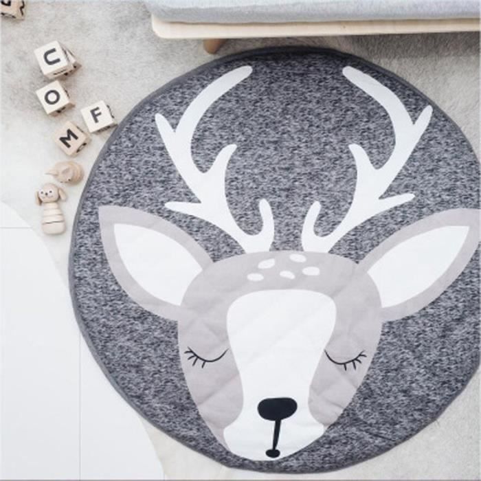 Tapis d'Éveil Bébé Tapis de Jeu Tapis Rond en Coton Doux Décoration de Salle cerf 95cm