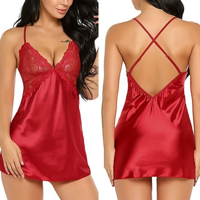 Chemise De Nuit En Satin Pour Femmes Lingerie Sexy Ensemble Nuisette