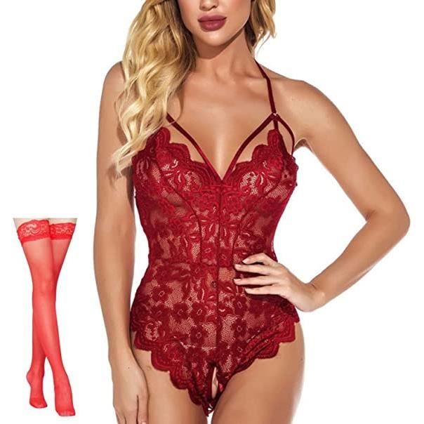 Lingerie Femme Body Et Dos Nu Avec Bas Pour Porte Jarretelles Dentelle