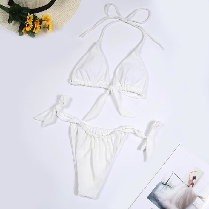 Maillot De Bain Bikini De Couleur Unie Rembourr Set De Deux Pi Ces