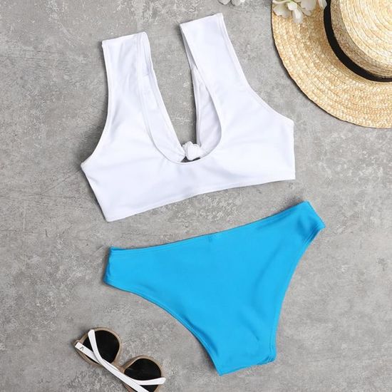 Maillot De Bain Bikini Fendu Imprim Belle Et Sexy Pour Femme Blanc